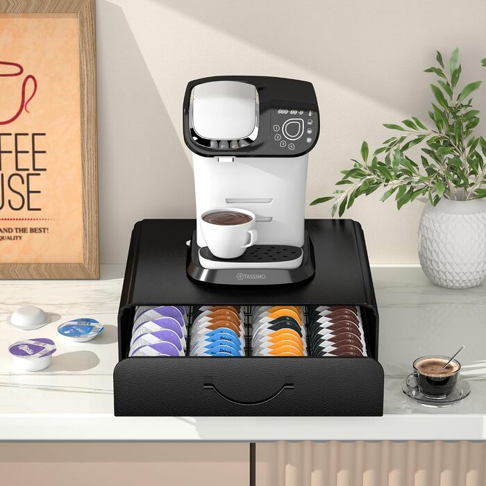 Тримач для капсул Tassimo на 64 шт, металевий органайзер для зберігання кавових капсул, штабельний диспенсер для кавомашини Tassimo, чорний