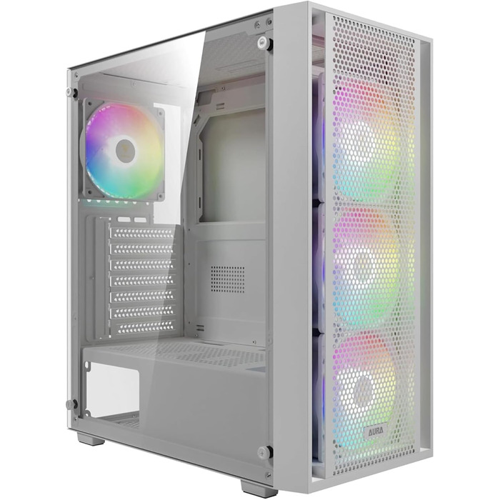 Ігровий корпус GAMDIAS Aura GC2 Elite ARGB ATX, білий, 4x120мм ARGB вентилятори, скляна бічна панель, Mesh-панель, синхронізація з материнською платою
