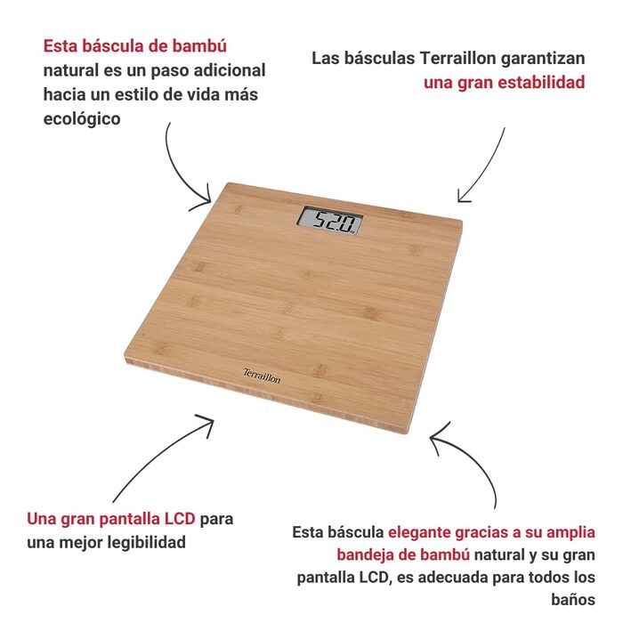 Електронні ваги для людей Terraillon Bamboo 150 кг, LCD, прозорі, універсальний розмір