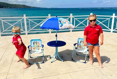 Дитячий набір меблів Bluey & Bingo з столом та 2 стільцями, парасолькою – для саду, пляжу, дому