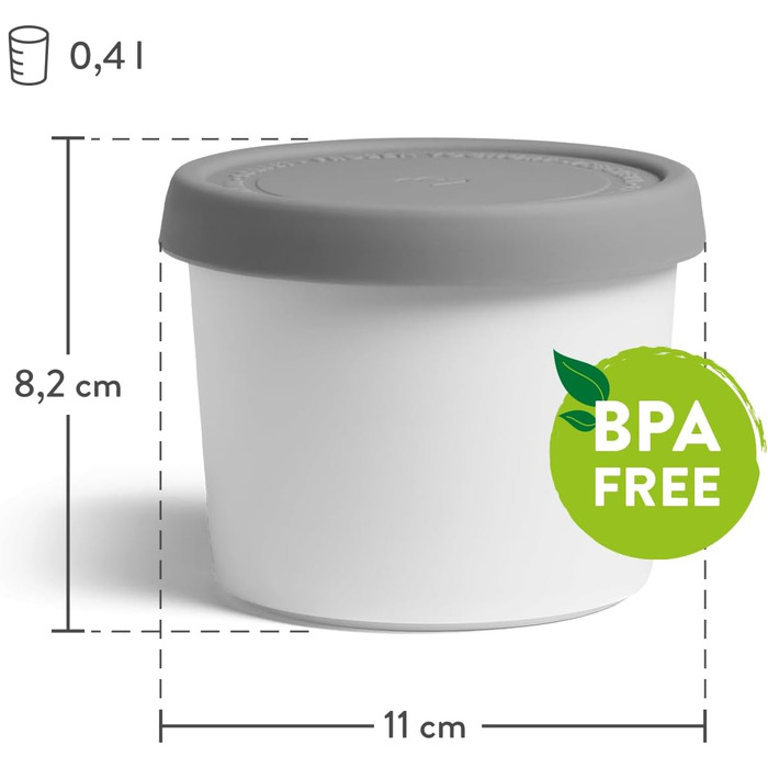Контейнери для морозива SPRINGLANE, набір 4 шт. 400 мл, сірі, BPA-free, харчовий пластик
