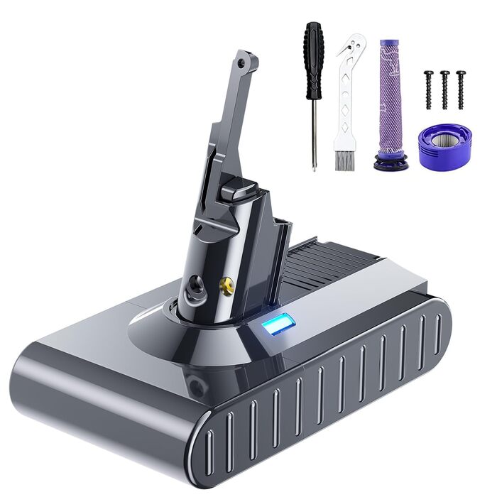 Акумулятор для пилососа Dyson V6 8000mAh з LCD-дисплеєм, сумісний з DC58-DC74, фільтри в комплекті (сірий)