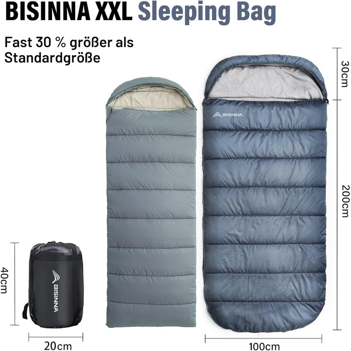 Зимовий спальний мішок BISINNA XXL для дорослих, теплий кемпінговий спальник на 3-4 сезони, сірий, ліва блискавка, 1.5 кг