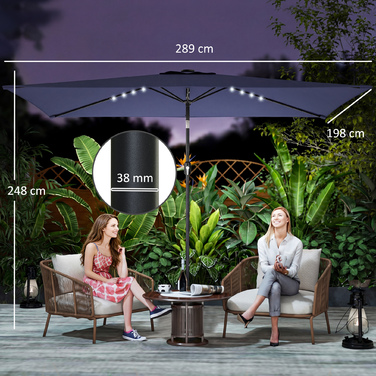 Сонячний парасоль з LED-підсвіткою, приблизно 300 x 200 см, регульований, балконний парасоль з ручним механізмом, захисний чохол, захист від УФ-променів, поворотний, темно-синій