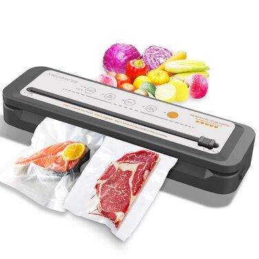 Вакууматор MegaWise — потужний компактний вакуумний пакувальник для продуктів з автоматичним режимом One-Touch, сріблястий