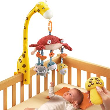 Мобіль для ліжечка TUMAMA Mobile Baby з музикою та світлом, обертається та знімається, музична іграшка для ліжечка для дітей 0-12 місяців, змінює колір