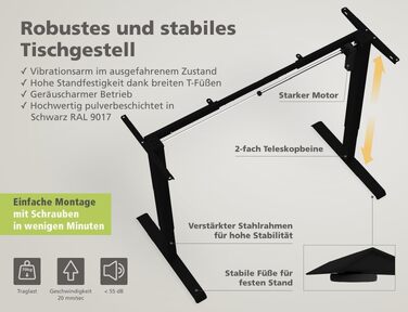 Електричний стіл KRIEG HighDesk SMART з регулюванням висоти 140x80 см, чорний/дуб - стіл для роботи сидячи та стоячи