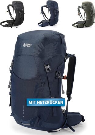 Туристичний рюкзак Terra Peak 40 л з вентильованою спинкою, тримачем для питної системи та дощовиком, для походів і одноденних виїздів, темно-синій