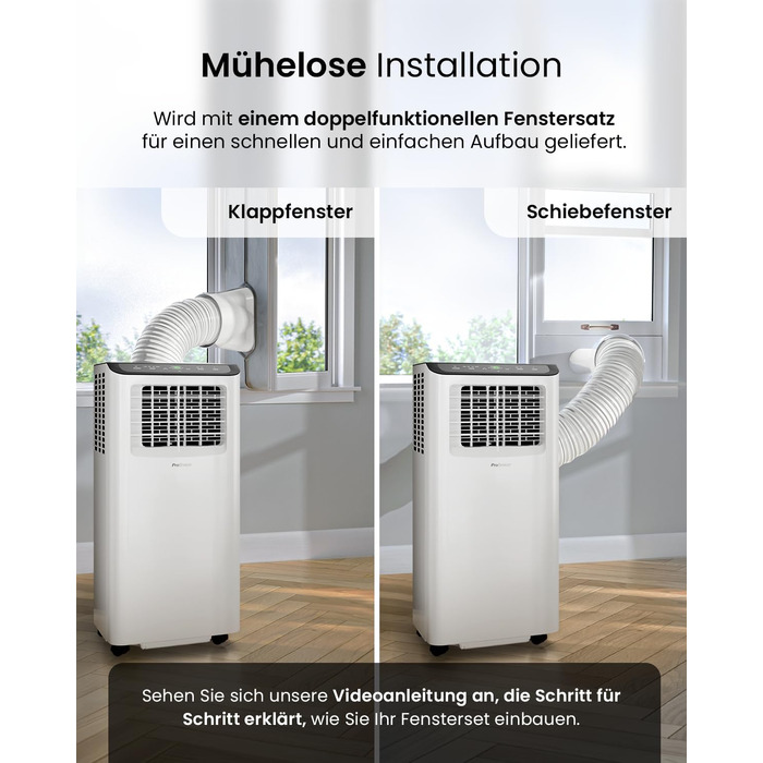 Мобільний кондиціонер Pro Breeze 9000 BTU 4-в-1: охолодження, вентиляція, осушення, нічний режим. Клас енергоефективності A, пульт, таймер 24 год, управління зі смартфона
