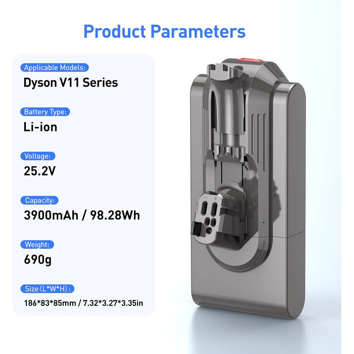 Акумулятор NASTIMA 25.2V 3900mAh Li-ion для пилососа Dyson V11/V15 (Animal, Complete Extra, Fluffy Extra, SV15, SV18) - оригінал