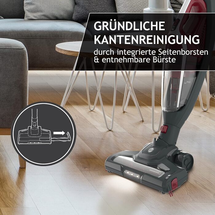 Бездротовий пилосос Hoover HF21F25 2-в-1 з акумулятором, ручний та вертикальний, 45 хв автономної роботи, LED-підсвітка, паркування, складана ручка, насадка для щілин та щітка для пилу, без мішка