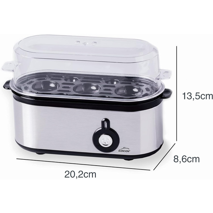 Електрична яйцеварка Lacor TRI OVUM з нержавіючої сталі 18/10, BPA-free, 3 режими приготування, автоматичне вимкнення, 3 яйця, сіра