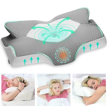 Подушка Elviros з піни Memory Foam для сну на боку, ортопедична для шиї та плечей, сіра 64x12.5/10.5x38 см