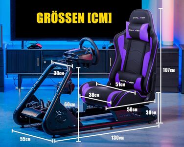 GTPLAYER Симулятор кокпіт для гонок, стійка для керма та педалей з динаміками (Ліловий)