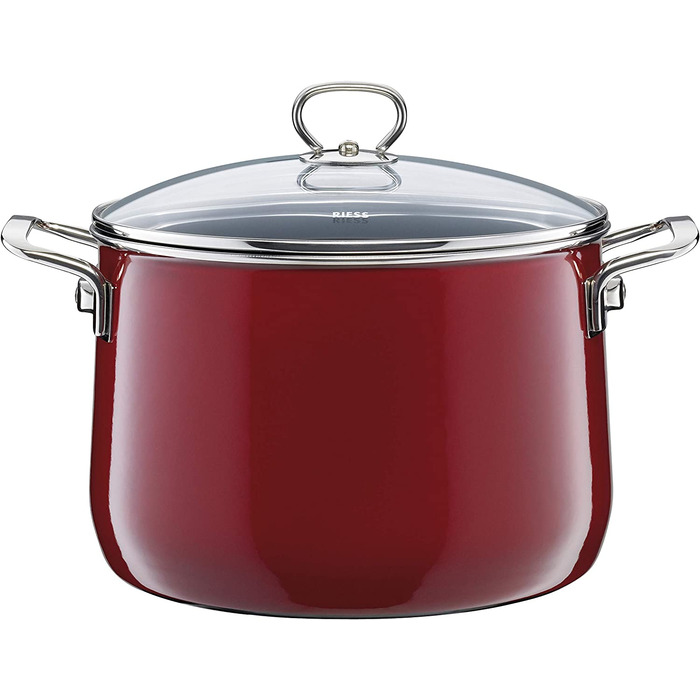 Каструля Riess Nouvelle Rosso Extra Stark емальована 6,5 л з скляною кришкою, для індукції, 24 см