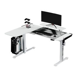 Ігровий стіл ULTRADESK Winger RGB LED L-подібний, електричний підйомний стіл для комп'ютера, білий, 155x111x60 см (лівий)