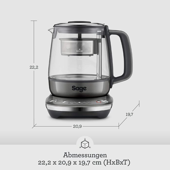 Чайник Sage The Tea Maker Compact, 1 л, скло, копчений гікорі