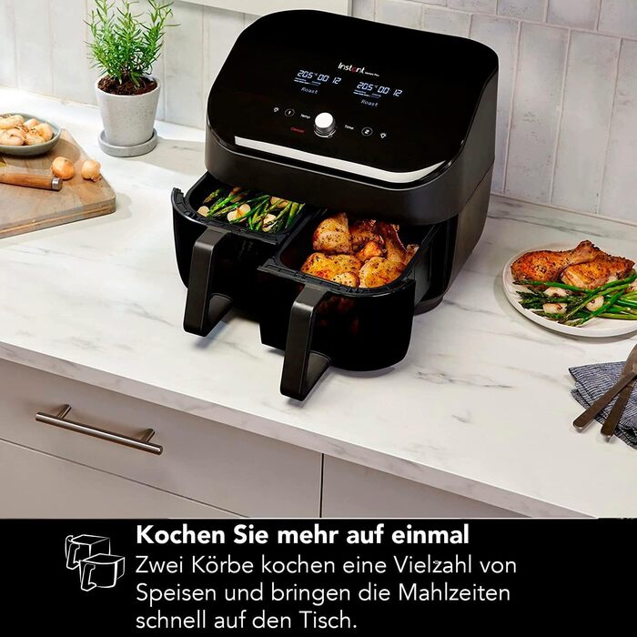 Фритюрниця з подвійною чашею Instant Vortex Plus ClearCook, 7.6 л, 8-в-1, цифрова аерофритюрниця, чорна, XL, 1700 Вт – для запікання, смаження, грилю, дегідрації, підігріву