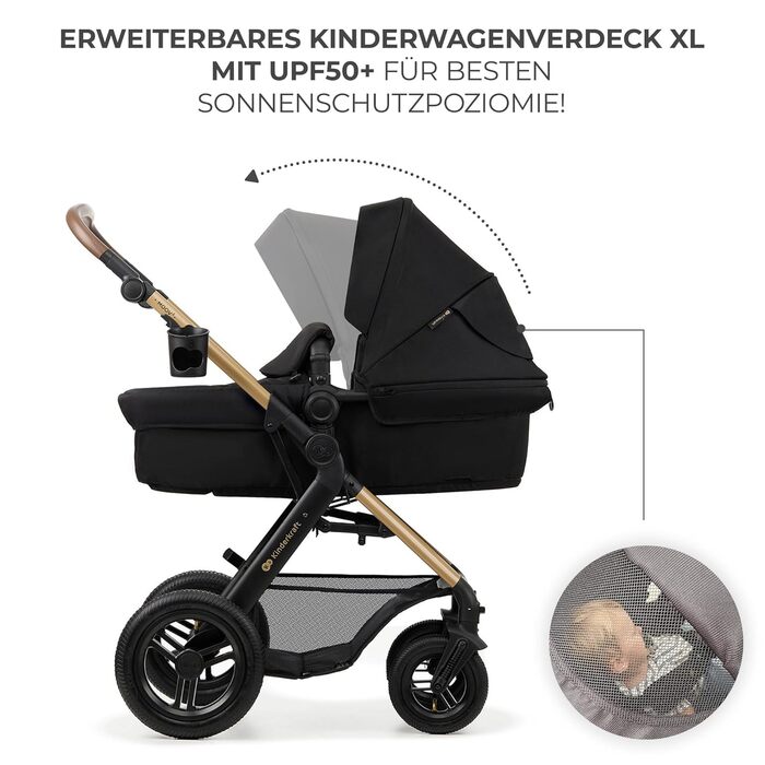 Дитяча коляска Kinderkraft MOOV2 4 в 1 з автокріслом I-SIZE, чорна (CLASSIC)