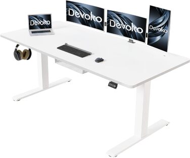 Електричний регульований стіл Devoko 140x60 см з кабель-органайзером, пам'яттю на 2 позиції, ергономічний комп'ютерний стіл для роботи стоячи та сидячи, білий