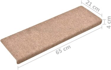 Комплект килимків для сходів vidaXL, 10 шт., самоклеючі, коричневі, 65x21x4 см, голкопробивний фетр, захист для сходинок