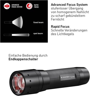 Ліхтарик Ledlenser P7 Core універсальний, LED, 450 люмен, фокусування, дальність 300 м, на батарейках AAA, три режими яскравості