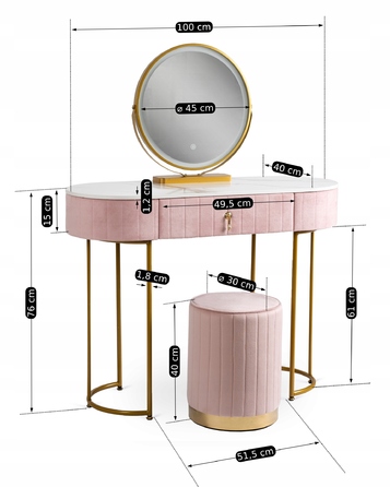 Туалетний столик Mebel Elite, колір: рожевий хром, 100 x 76 x 40 см