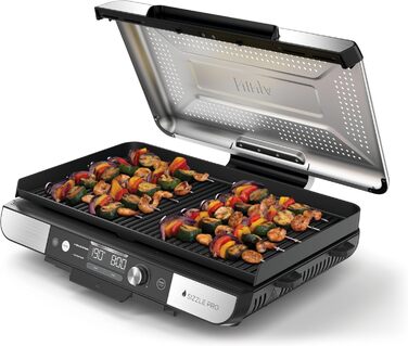 Ninja Sizzle Pro XL: гриль та плоча для дому з антипригарним покриттям, збірний, з піддоном для жиру та рецептами, срібно-чорний, GX101EU XL