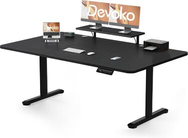 Електричний регульований стіл Devoko 160x70 см з підставкою для монітора, комп'ютерний стіл, 2 пам'яті висоти, вінтажний коричневий