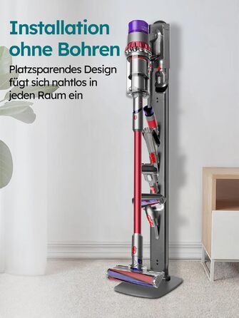 Металевий стійка-тримач для пилососа JUPELI, сумісний з Dyson V16, Gen5, V15, V12, V11, V10, V8, V7, V6, підставка для пилососа та аксесуарів, без свердління, темно-сірий
