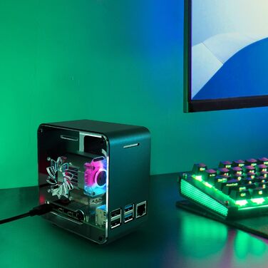 Алюмінієвий корпус ElectroCookie для Raspberry Pi 4 з двома вентиляторами охолодження та RGB підсвічуванням, матовий чорний