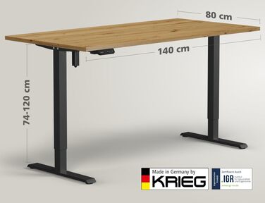 Електричний стіл KRIEG HighDesk SMART з регулюванням висоти 140x80 см, чорний/дуб - стіл для роботи сидячи та стоячи