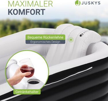 Надувна ванна Juskys M - для відпочинку на відкритому повітрі, складана, мобільна, з підголівником, для балкона, чорна, з кришкою та насосом