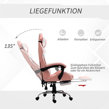 Ігрове крісло Vinsetto Ergonomic Gaming — ергономічний офісний стілець з підголівником, рожевий
