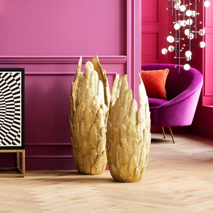 Ваза декоративна Kare Design Feathers золота, 92x35x35 см – сучасний стиль для вітальні