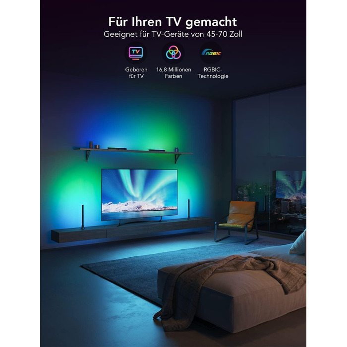 Світлодіодні RGBIC LED-панелі для підсвічування телевізора Govee (45-70 дюймів), чорні