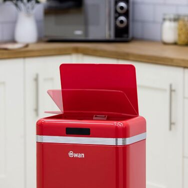 Відро для сміття Swan Retro з датчиком руху, 45 л, металеве, червоне. Інтелектуальний контейнер для переробки від Swan