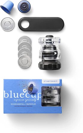Bluecup багаторазові капсули для Nespresso Original Line, стартовий набір (2 капсули, 100 кришечок)