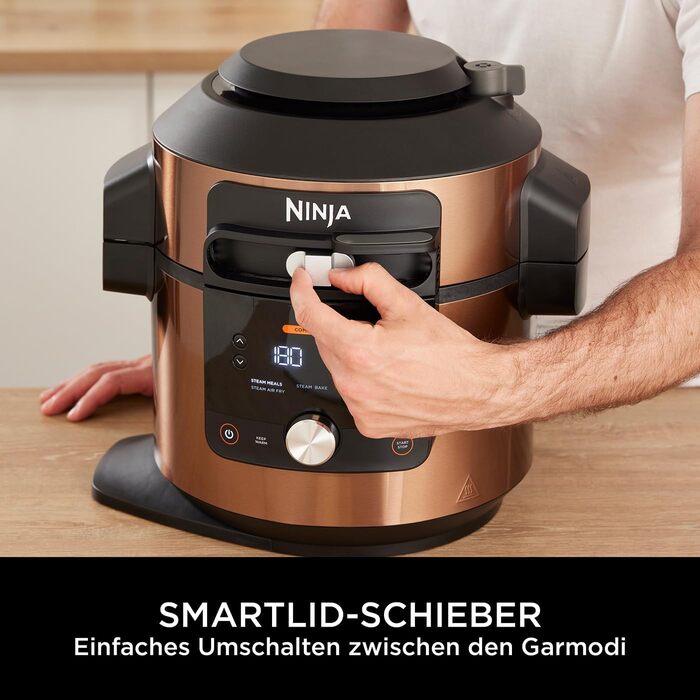 Мультиварка Ninja Foodi MAX 7,5 л 12-в-1 з технологією SmartLid, тиск, аерофритюр, повільне приготування, мідна/чорна, модель OL650EUCP