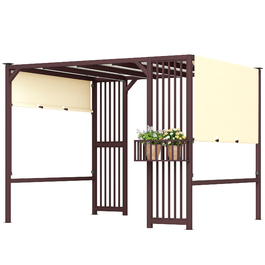 Альтанка з сонячної перголи 3x2.5 м UV 30+Стабільний зимостійкий захист від сонця з регульованим люком Екран конфіденційності Кашпо Окремо стояча садова альтанка Патіо Дах для саду Балкон Темно-коричневий