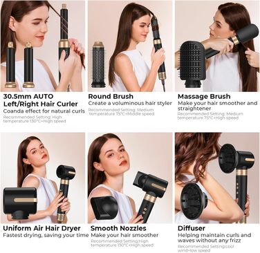 UKLISS Airstyler Pro 7 в 1: Фен-щітка з дифузором, 1400 Вт, 110000 об/хв, професійний стайлер для сушіння, завивки та випрямлення волосся (бірюзовий)