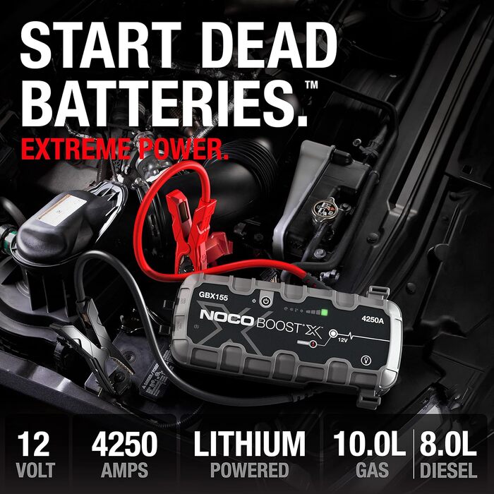 Бустер для авто NOCO Boost X GBX155: Пусковий зарядний пристрій 4250А 12V Lithium для бензинових двигунів до 10.0л та дизельних до 8.0л