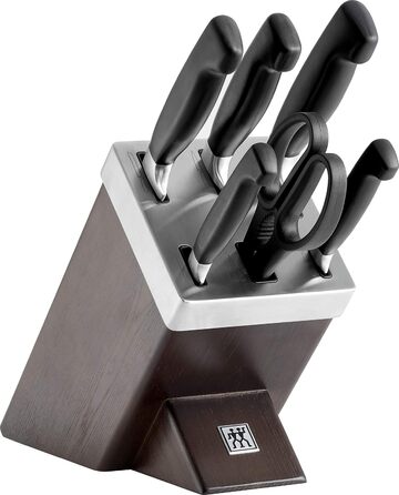 Набір ножів ZWILLING 7 предметів з автозаточкою, дерев'яний брусок, ножі та ножиці з нержавіючої сталі/пластикова ручка, набір кухарських та овочевих ножів 3 шт., пластикова ручка, чорний