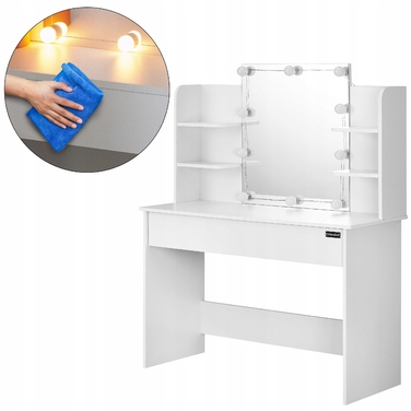 Туалетний столик Casaria, білий МДФ, 108x40x140 см, з LED-підсвіткою