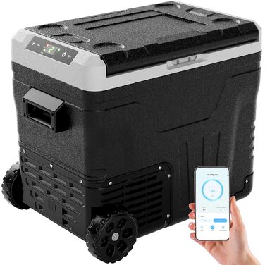 Автомобільний компресорний холодильник EUHOMY 50л з Wi-Fi, -20°C~20°C, 12/24V/220V, на колесах для кемпінгу, подорожей, риболовлі