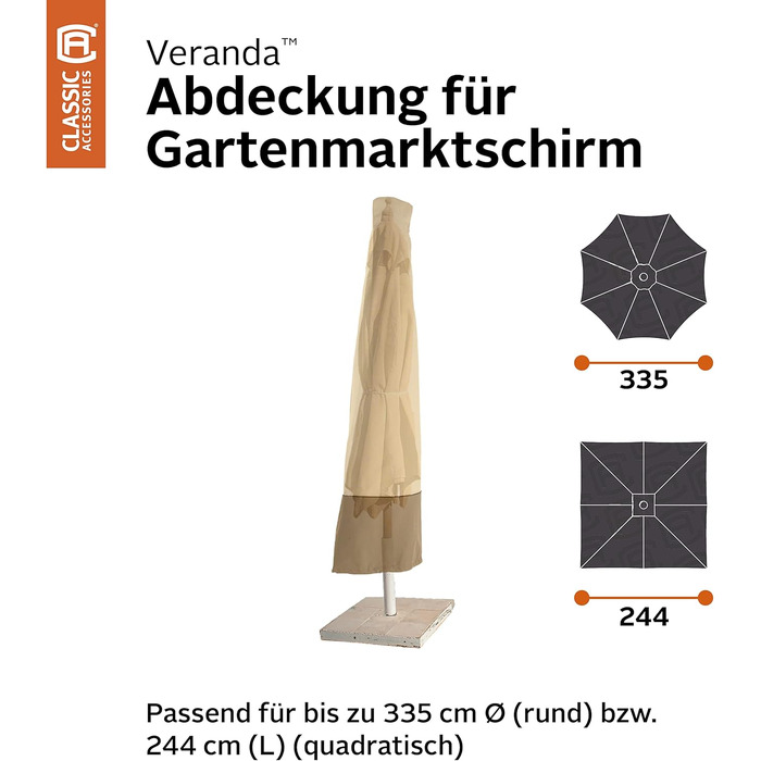 Захисний чохол для садової парасольки Classic Accessories Veranda, колір Pebble/Bark/Earth, 335 см