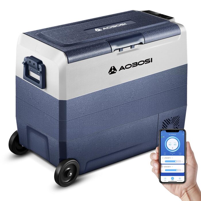 Автомобільний компресорний холодильник AAOBOSI 50л з Wi-Fi, 12/24V та 220V, охолодження до -20°C для авто, вантажівок, кемпінгу, з двома зонами