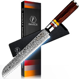 Японський кухонний ніж FANTECK Gyuto 20 см з дамаської сталі 67 шарів (8 дюймів) з ручкою Pakkaholz [Подарункова коробка]