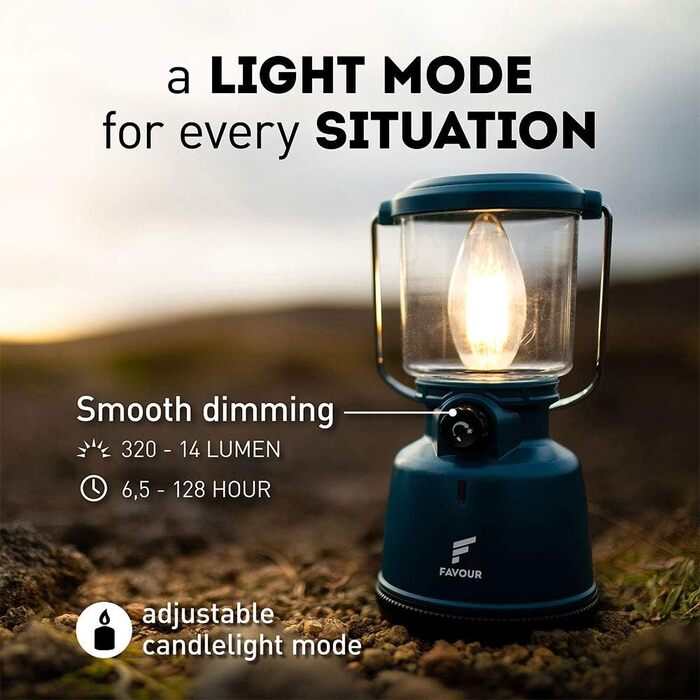Favour Retro LED ліхтар для кемпінгу, акумуляторний, водонепроникний IP64, з диммером і режимом свічки, синій, ударостійкий, підвісний, знімний абажур, акумулятор у комплекті