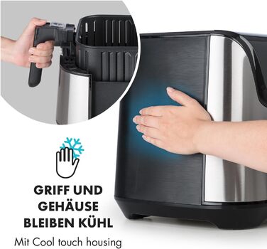 Аерофритюрниця Klarstein Aero Vital Deluxe, 1700 Вт, 5,4 л, з LCD-дисплеєм, 8 програм, з термостатом і таймером, нержавіюча сталь, срібляста, економна